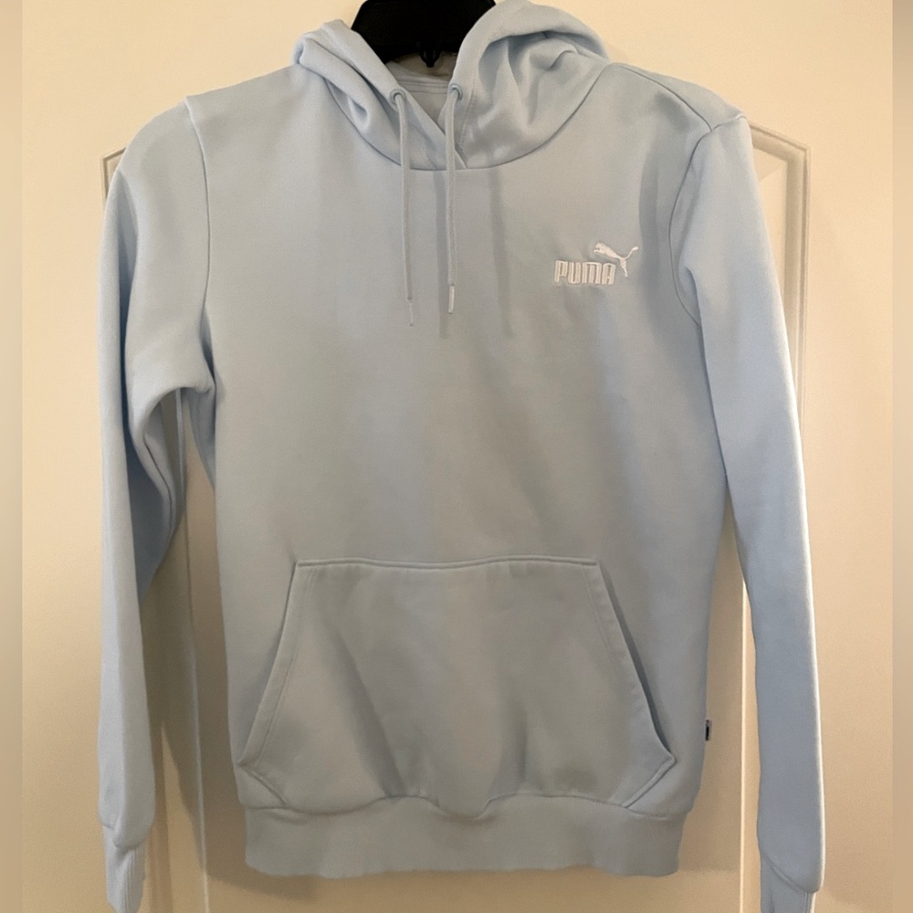 Women’s Puma hoodie, size small, baby blue color w/white embroidery